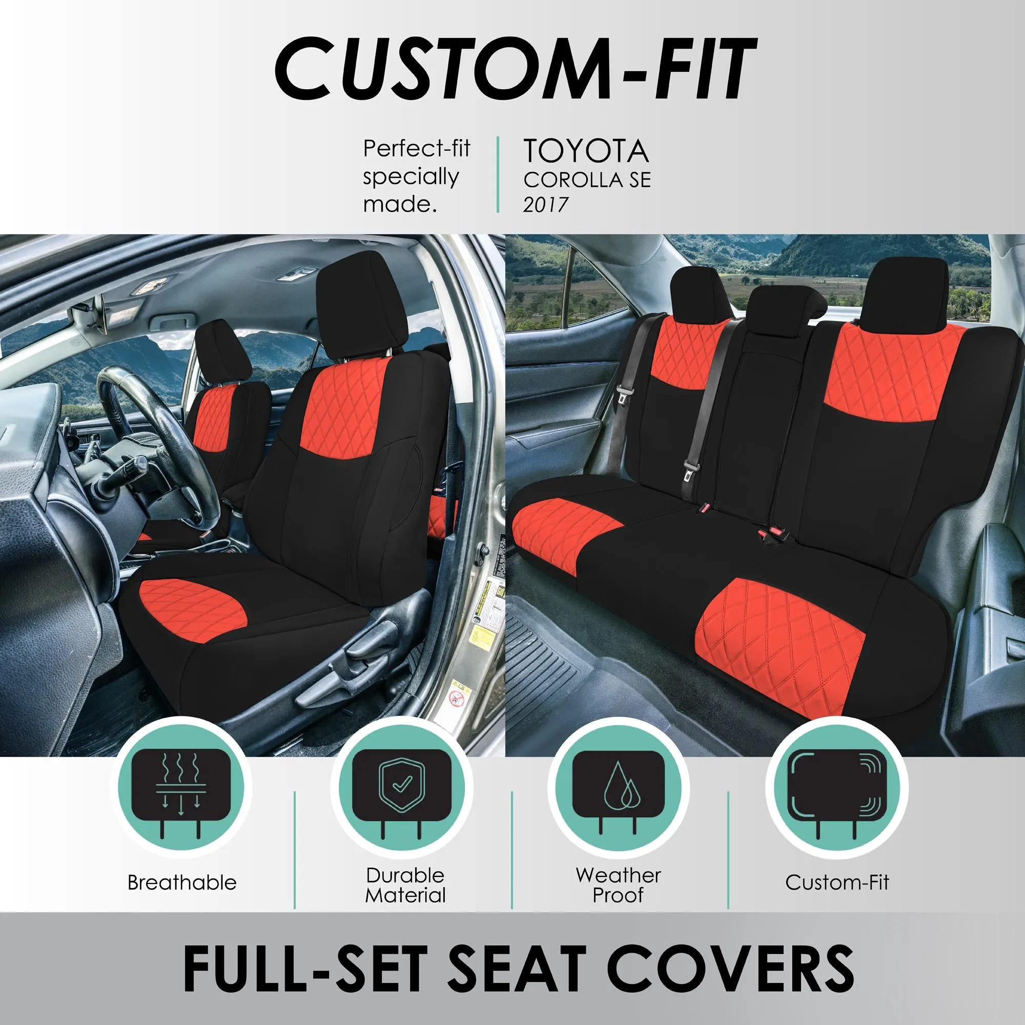Toyota Corolla S | SE | LE 2014-2019 - Full Set Seat Covers - Red Ultraflex Neoprene