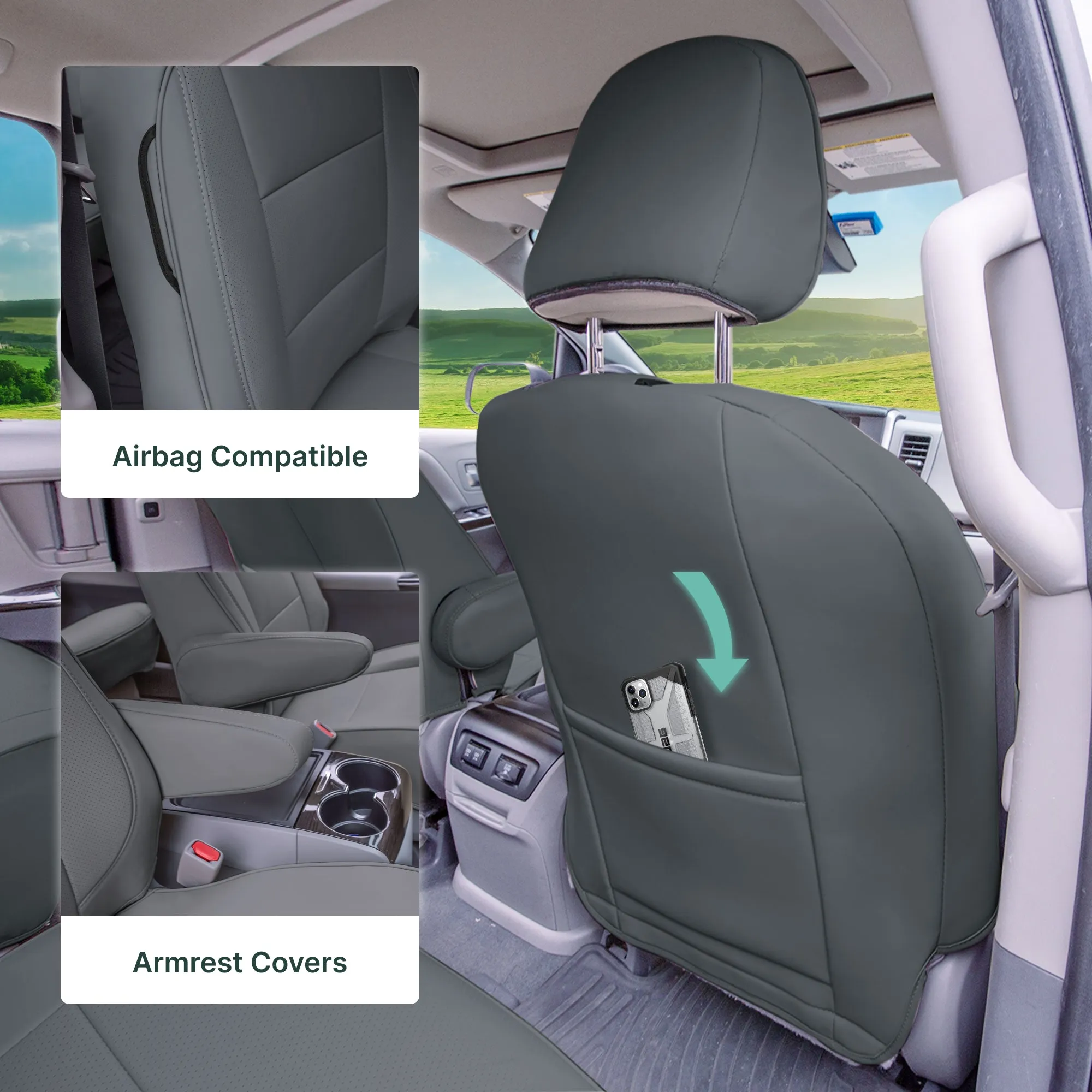 Toyota Sienna 2011 - 2020 - Front Set Seat Covers - Solid Gray Faux Leather