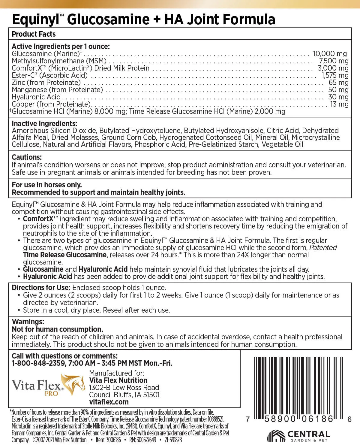 Vita Flex Equinyl Glucosamine Joint Formula with Hyaluronic Acid, 60 Day Supply